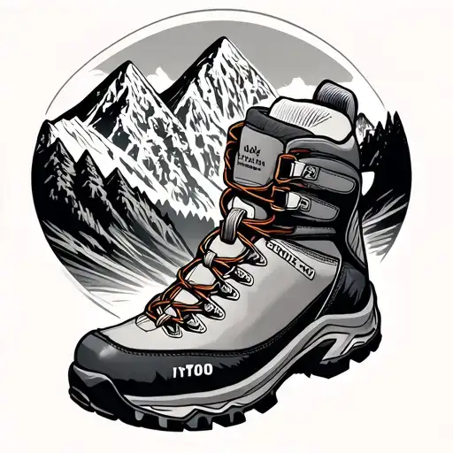 Hiking Boots With Mountain Range