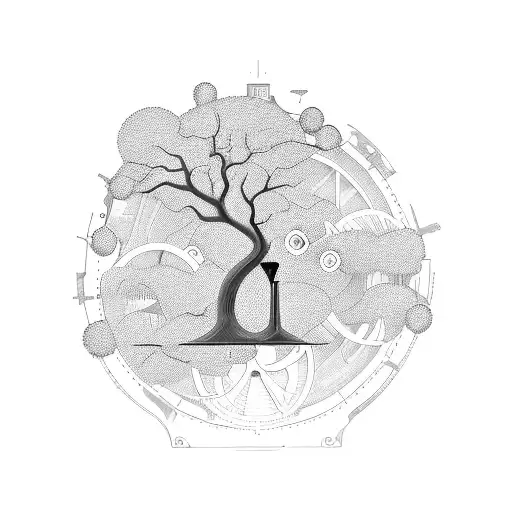 Mechanical Clock Growing Out Of A Tree