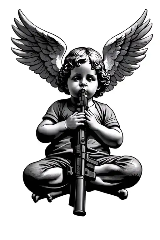 Cherub Praying With Ak 47 Rifle