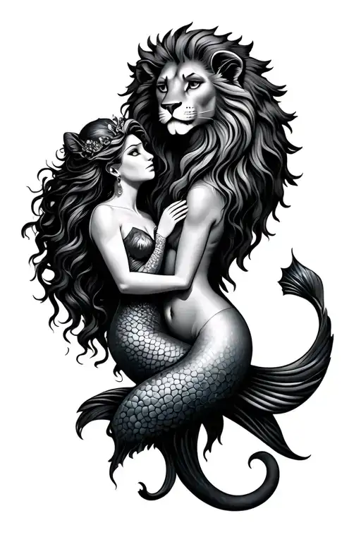 Lion And Mermaid Holding