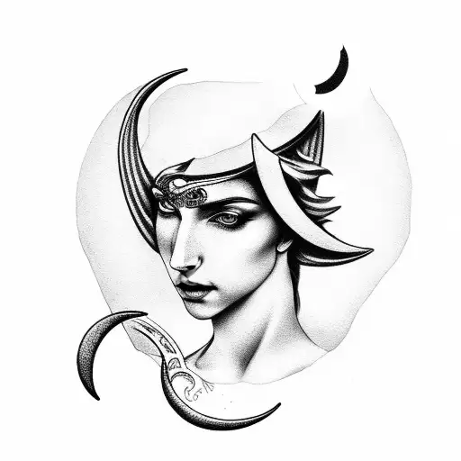 Greek Goddess Of Night With A Crescent Moon