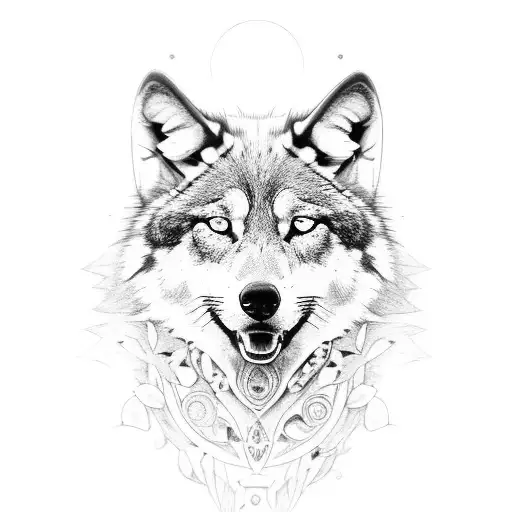 Yellow Circle Black Wolf With Raven Clawing Eyes