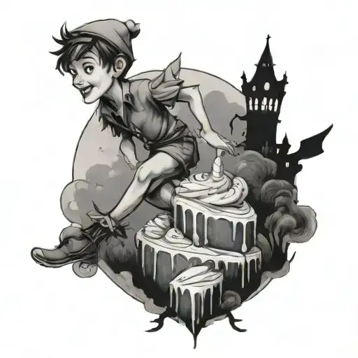 Peter Pan With Cake And Moon