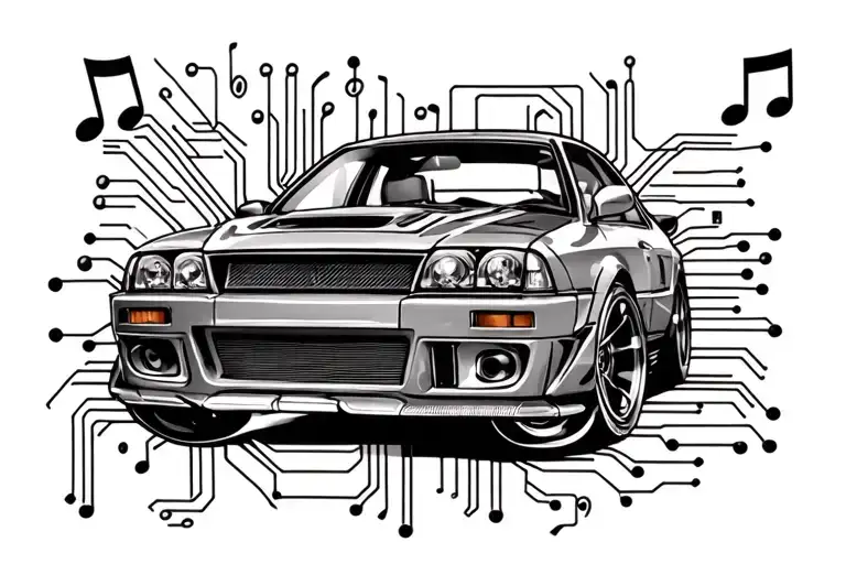 Car And Electronic Circuit Board With Music Notes