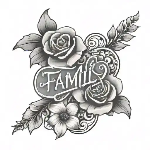 Family Word With Flowers