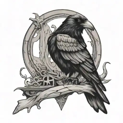 Raven Sitting On Top Of A Cracked Hour Glass