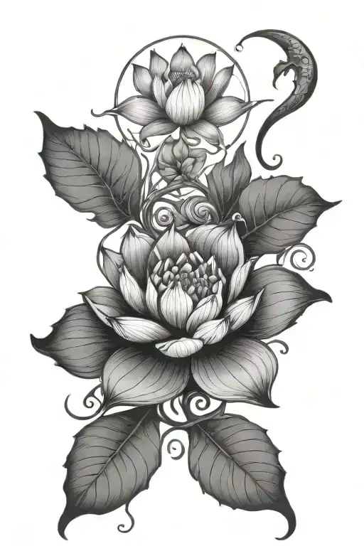 Lotus Flower And Crescent Moon Dark Feminine Demon In Morning Glory