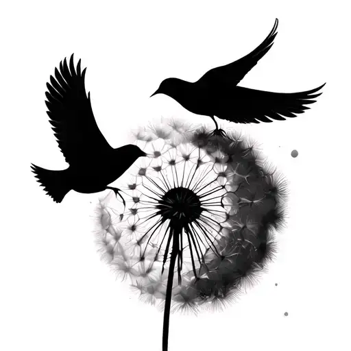 I Want A Dandelion That Turns Into Birds That Are Water Colored Into Different Colors For My Thigh