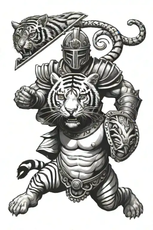 Gladiator Holding An Tiger Walking