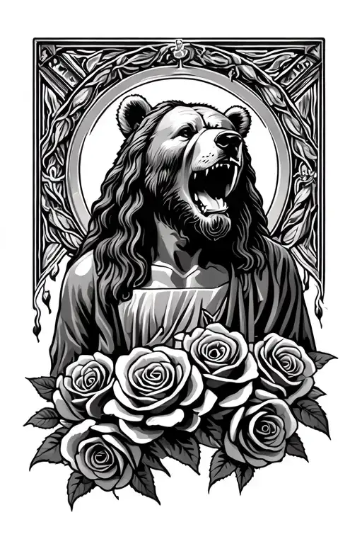 Jesus Christ With A Bear Roaring And Roses Incorporated