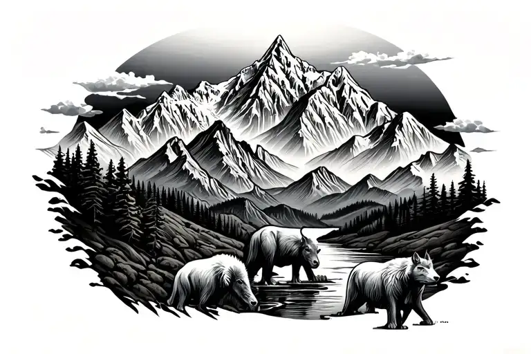 Mountain Range With Animals Chest Piece