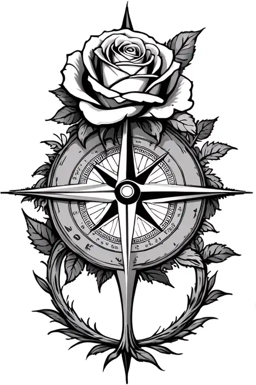 Compass And Wind Rose And Rose Growing