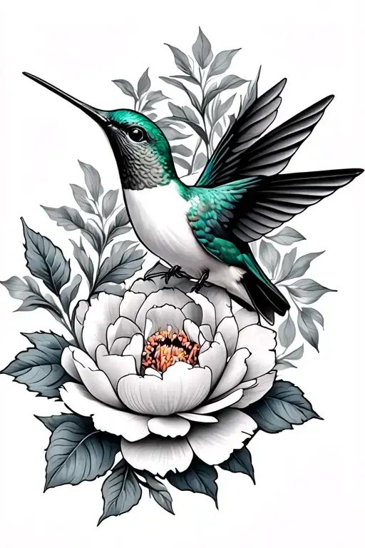 Hummingbird With Peony Flower