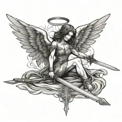 Fallen Female Angel With Sword
