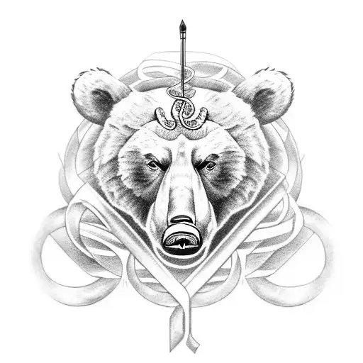 A Simple Tattoo Design With The Rod Of Asclepius And A Group Of Bears