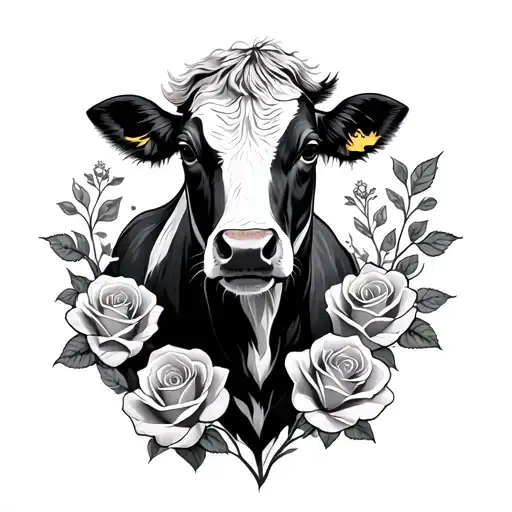 Cow And Roses Growing