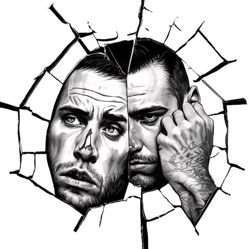 Man In The Mirror Reflecting Sad Face Broken Mirror