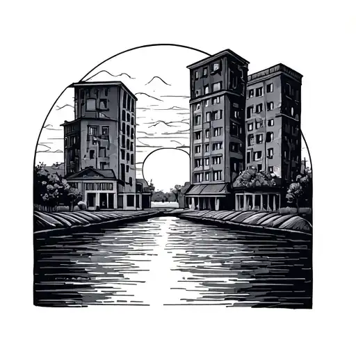 Buildings Sunset Scene