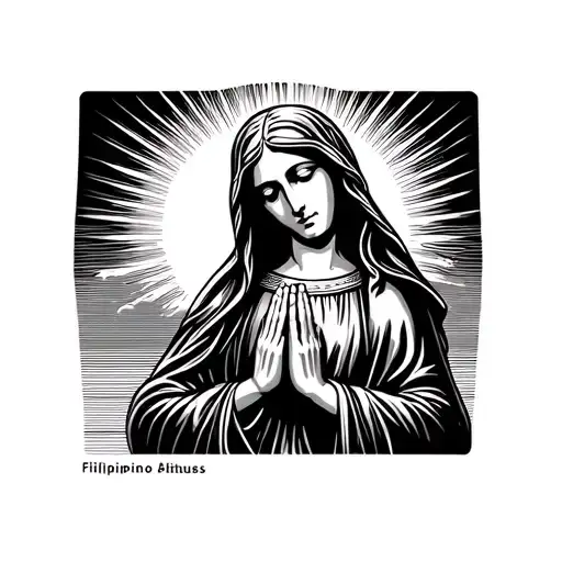 Virgin Mary Praying With Filipino Sun Rising Behind