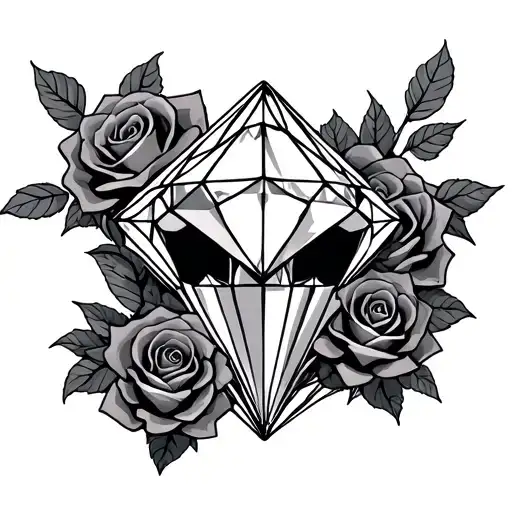 Diamond Surrounded With Roses And Skulls