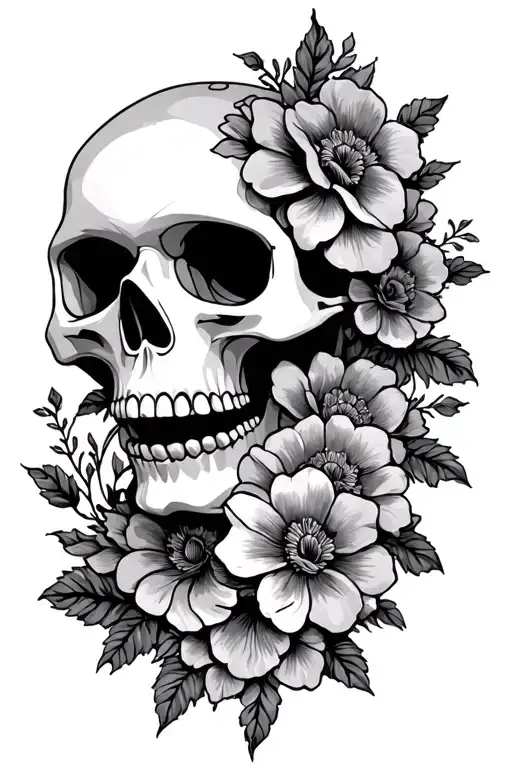 Day Of The Dead Skull And Flowers Intertwined