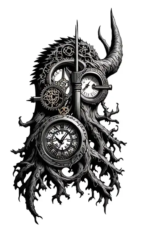 Viking Tree Of Life And Clock Mechanism Intertwined