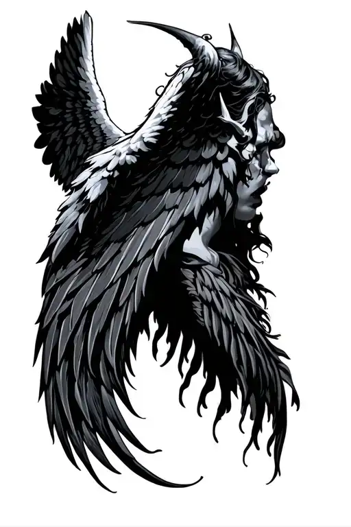 Angel Wing And Demon Wing Attached To A Human