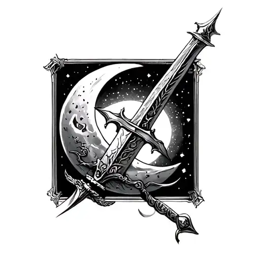 Verticle Sword Through A Crescent Moon