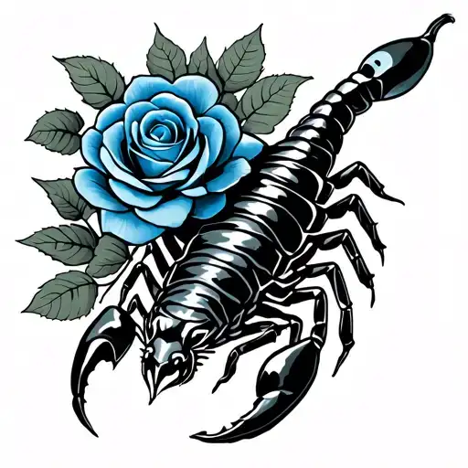 Scorpion With Blue Rose Bush