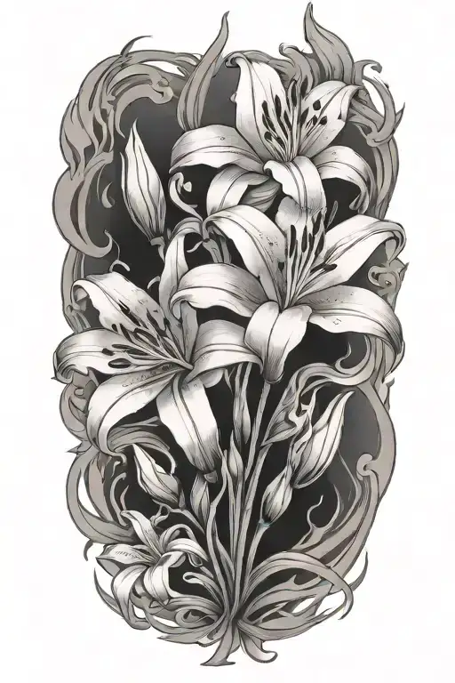 Lilies Burning From Fire Flames