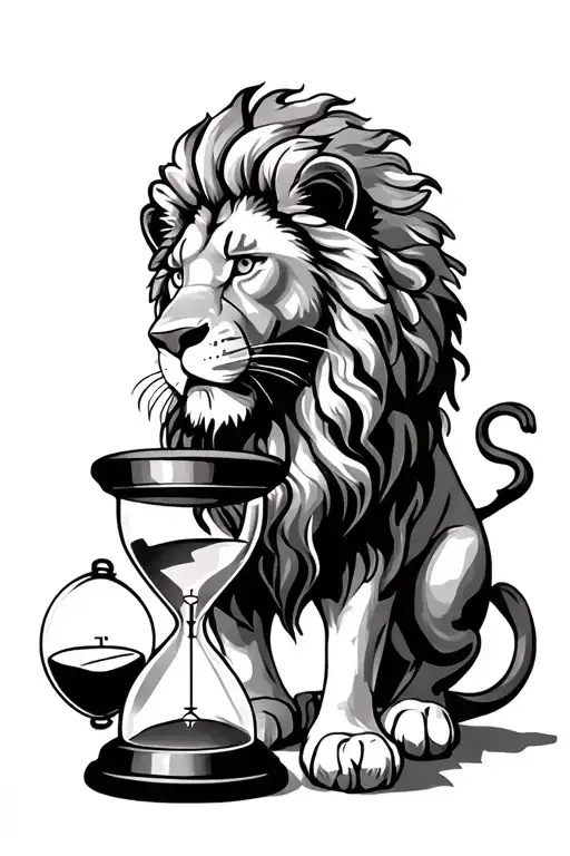 Lion With Leo Zodiac Sign With A Hour Glass