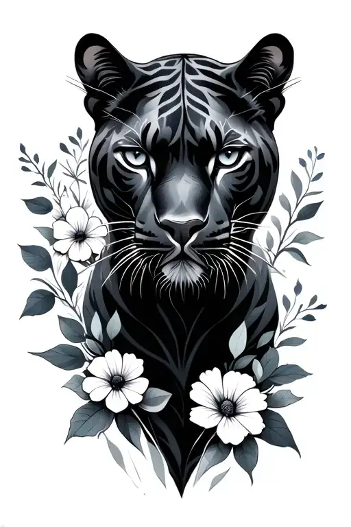 Geo Patern Black Panther With Flowers