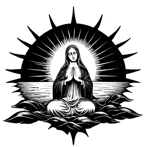 Virgin Mary Praying With Filipino Sun Setting