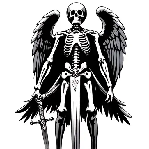 Strong Guardian Angel Skeleton Standing With Sword