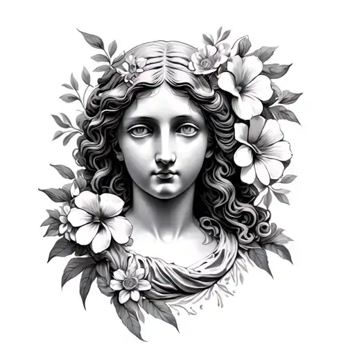 Birth Of Venus De Milo With Flowers Black And Grey Portrait