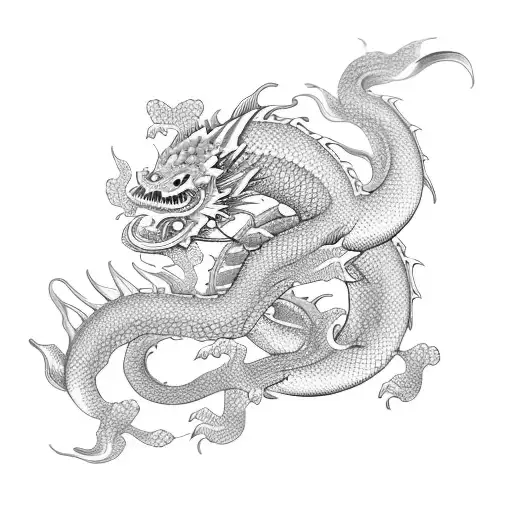 Japaneese Dragon With Koi Carp