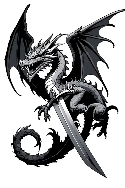 A Dragon Around A Sword With Wings