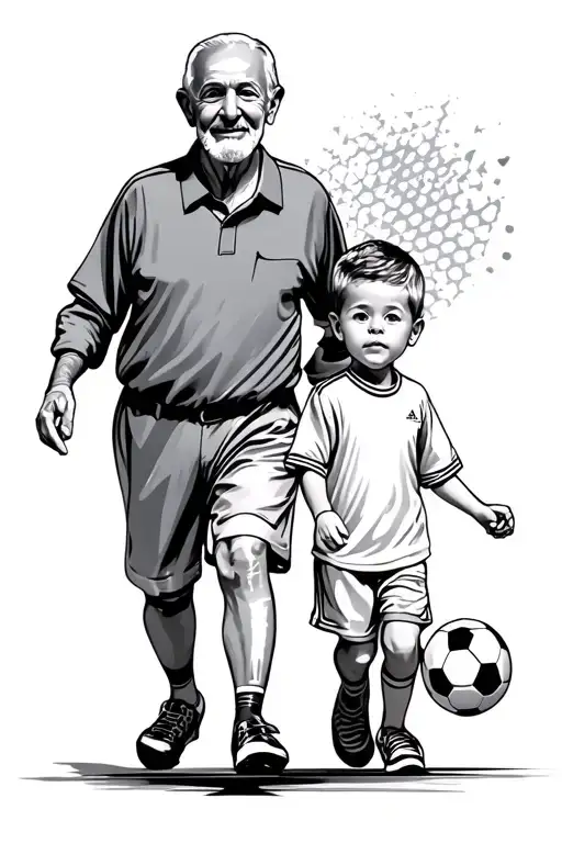Grandfather With Grandson Walking With Soccer Ball