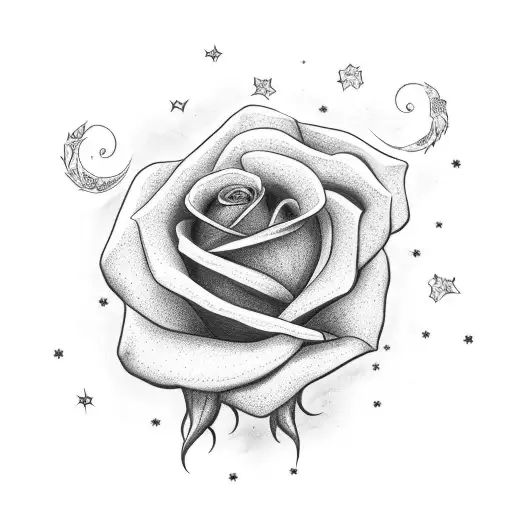 A Rose Blooming Under A Starry Night Sky
