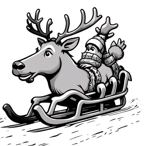 Funny Reindeer Riding A Toboggan