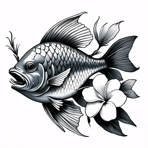 Choi Fish And Plumeria Flowers And