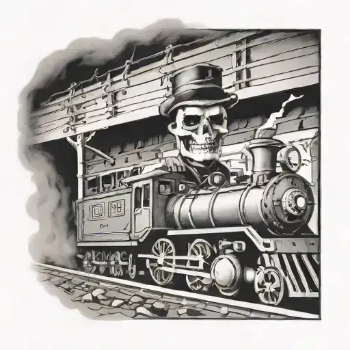 A Train Conductor With A Skeleton Face Driving A Train Through A Dark Tunnel