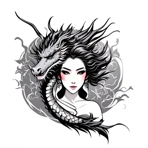 Dragon With Nude Geisha