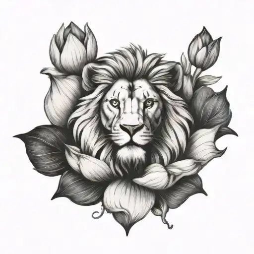 Lion Coming Out Of The Lotus Flower