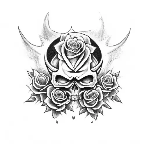 Demon Skull And Rose