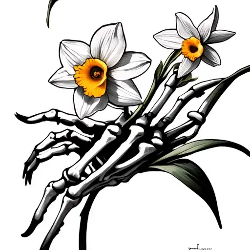Skeleton Hand Holding A Daffodil