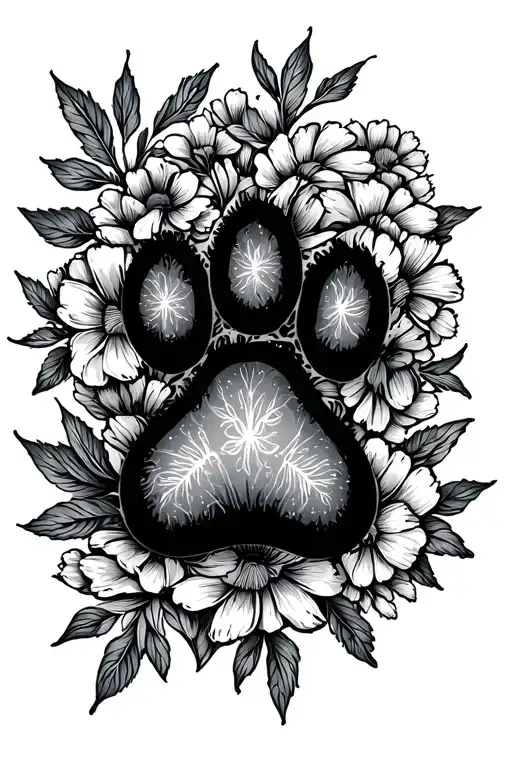 Paw Print Outline With Floral Background