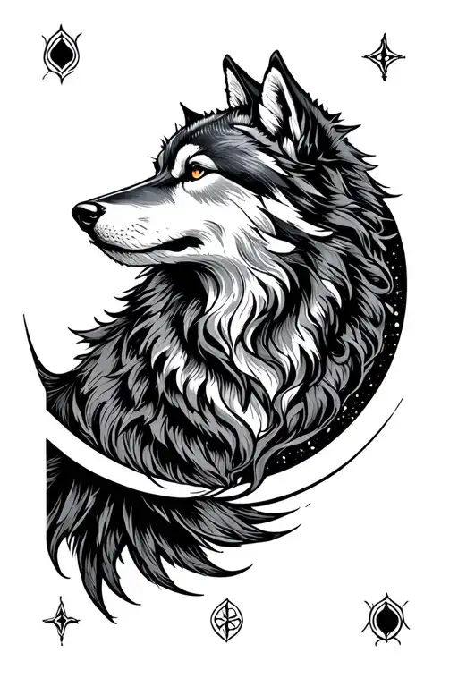 Tarot Moon Card With A Wolf