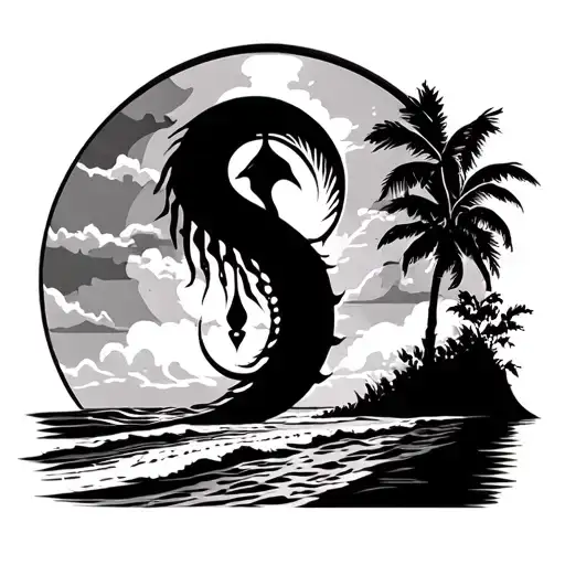 Aquarius Symbol & Boss Reggae Inspired Beach Scene