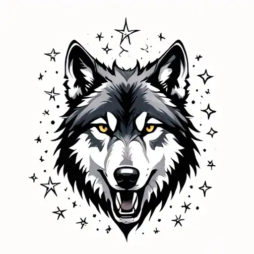 Shadow Wolf Surrounded By Stars